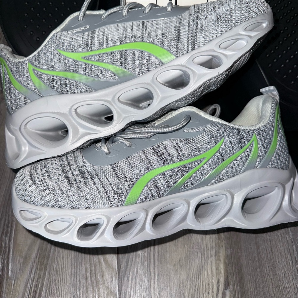 Gray and Green Athletic Shoes